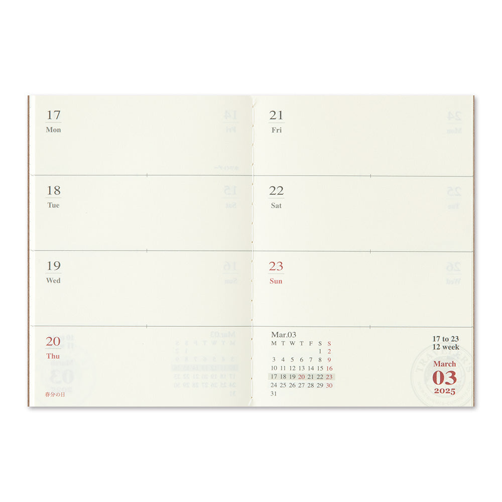 Traveler's Company Kalender Vorbestellung: 2025 Weekly Diary - passport size  - TRAVELER'S notebook