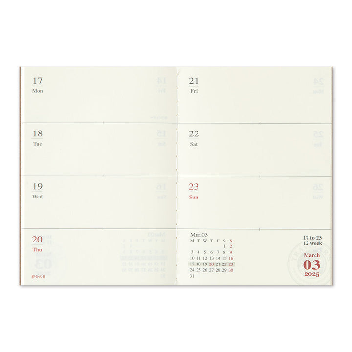 Traveler's Company Kalender Vorbestellung: 2025 Weekly Diary - passport size  - TRAVELER'S notebook