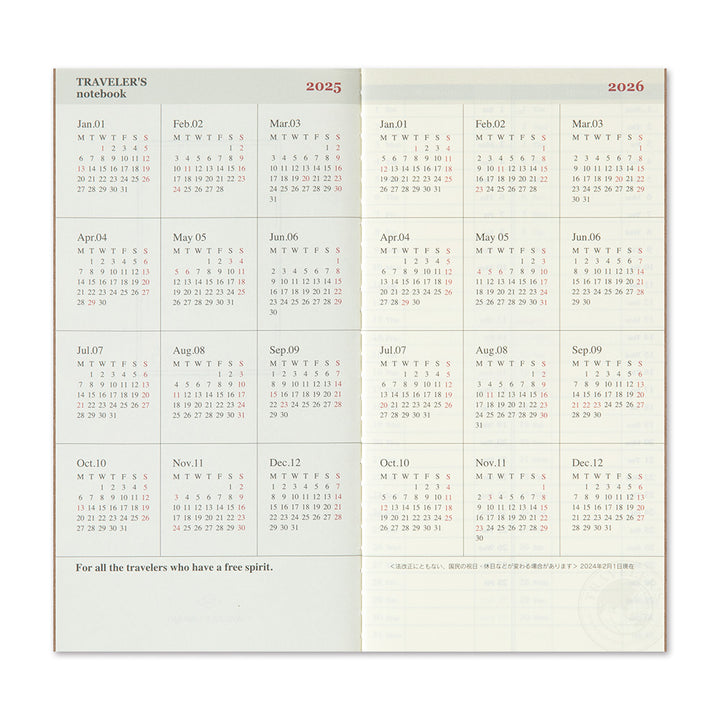 Traveler's Company Kalender Vorbestellung: 2025 Weekly Diary + vertical refill - TRAVELER´S Notebook