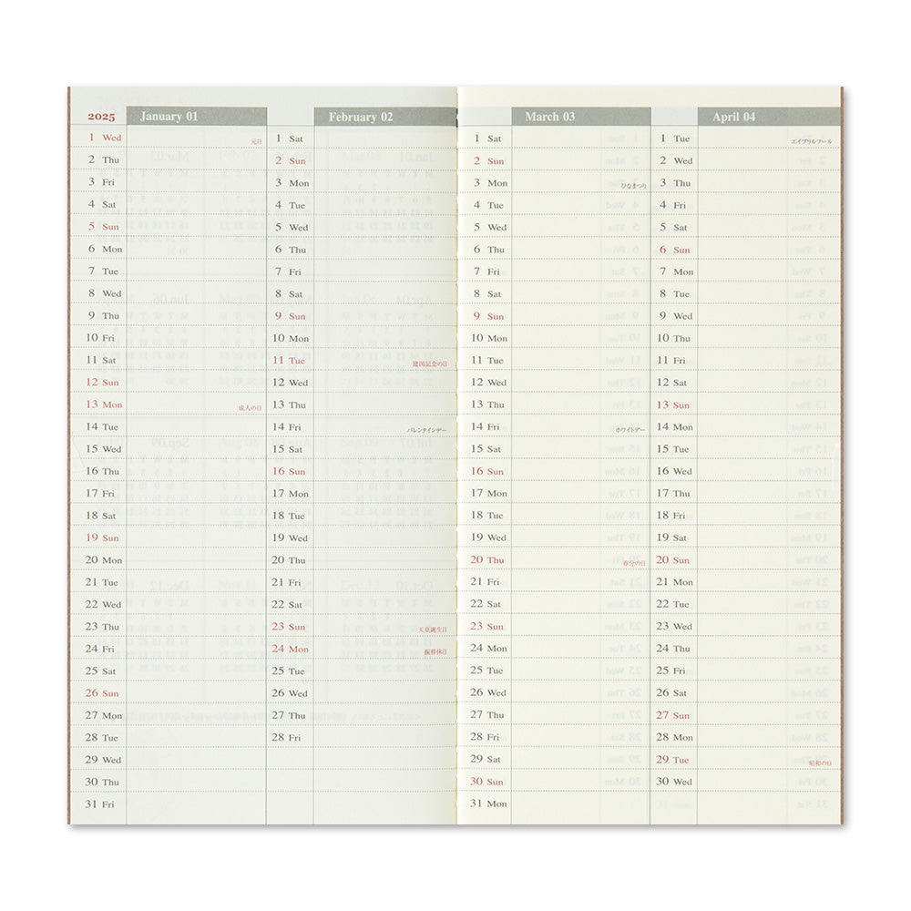 Traveler's Company Kalender Vorbestellung: 2025 Weekly Diary + vertical refill - TRAVELER´S Notebook