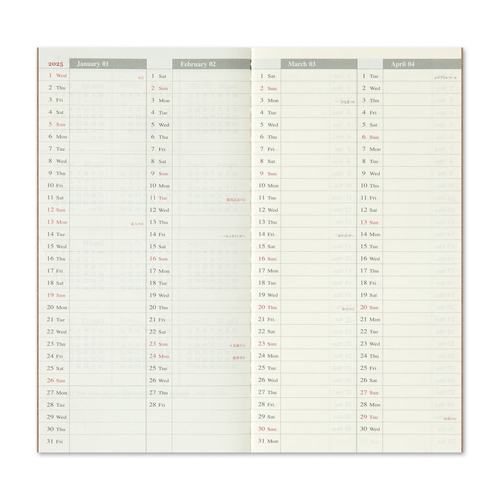 Traveler's Company Kalender Vorbestellung: 2025 Weekly Diary + vertical refill - TRAVELER´S Notebook