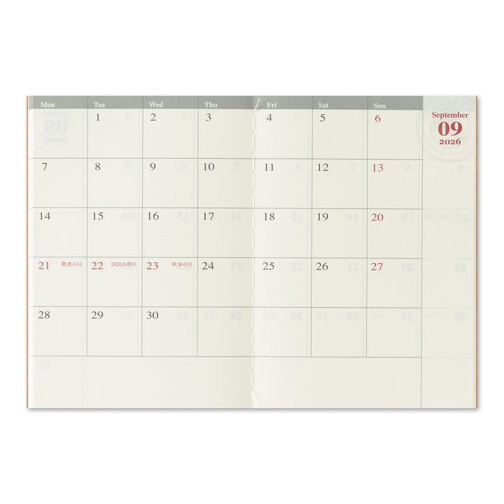 Traveler's Company Monatskalender 2026 Monthly Diary - passport size - TRAVELER´S notebook bei Nauli and Stories