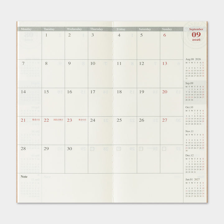 Traveler's Company Monatskalender 2026 Monthly Diary  - TRAVELER´S notebook regular bei Nauli and Stories