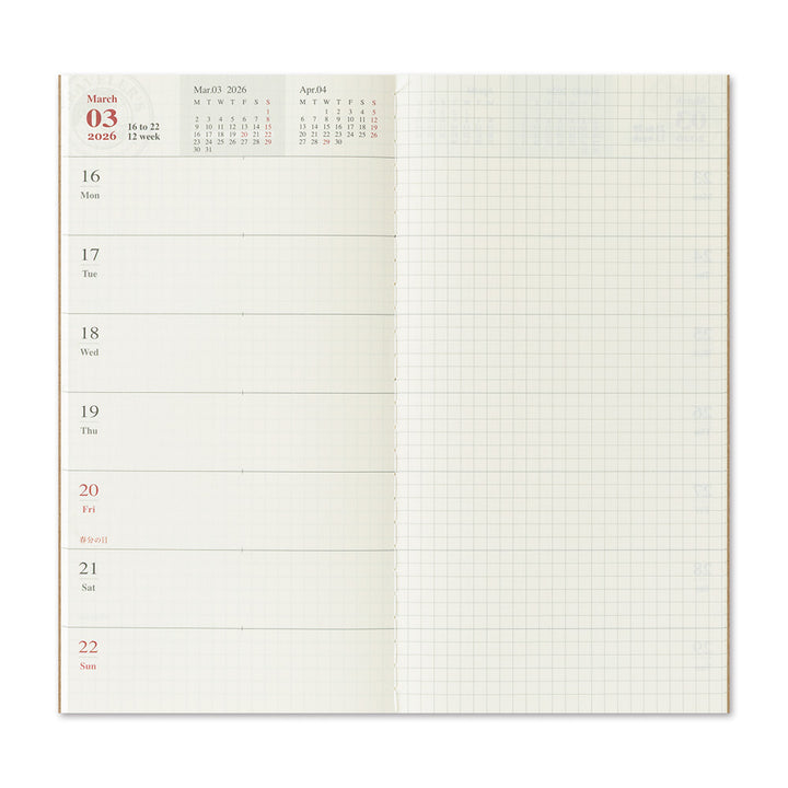 Traveler's Company Wochenkalender 2026 Weekly Diary + Memo refill - TRAVELER´S notebook regular bei Nauli and Stories