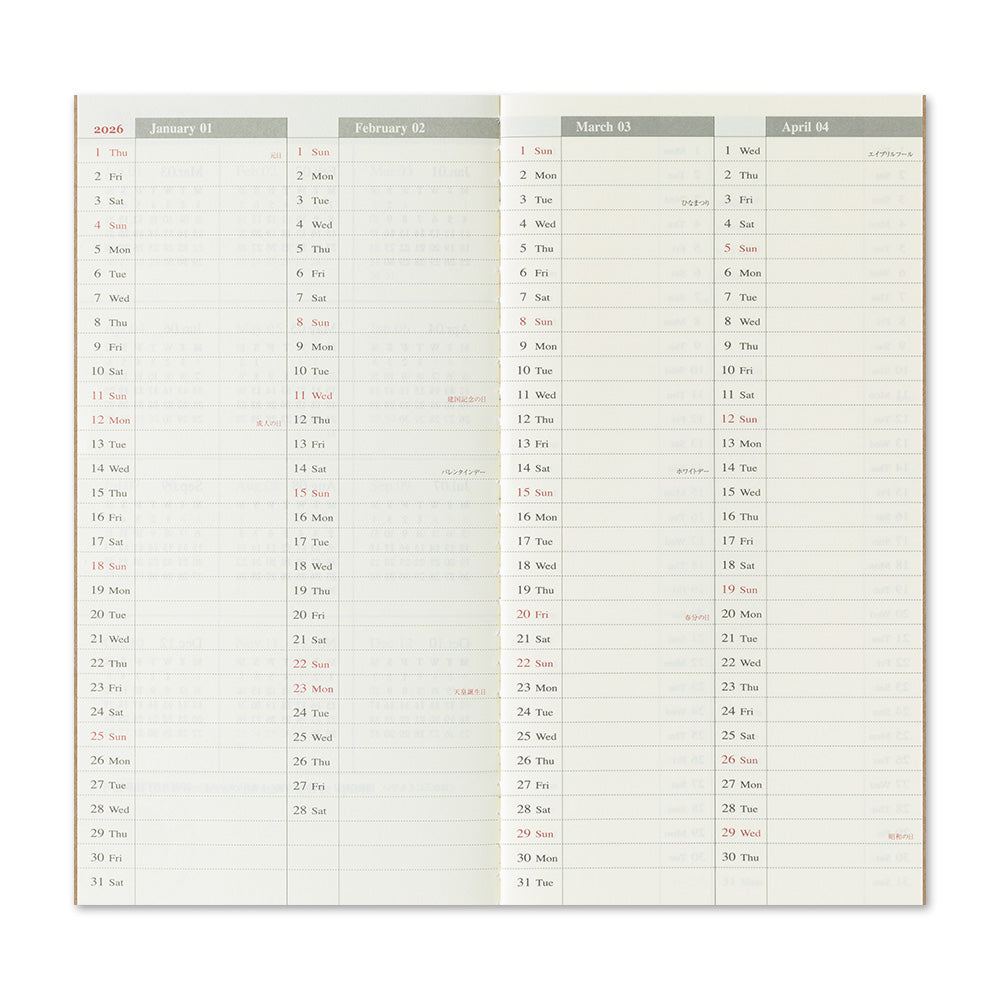 Traveler's Company Wochenkalender 2026 Weekly Diary + Memo refill - TRAVELER´S notebook regular bei Nauli and Stories
