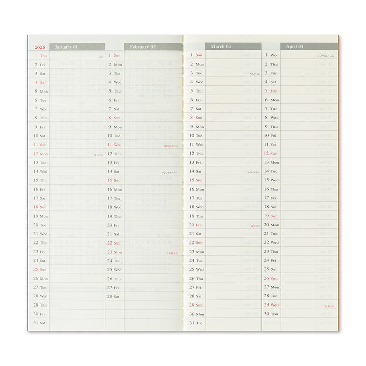 Traveler's Company Wochenkalender 2026 Weekly Diary + Memo refill - TRAVELER´S notebook regular bei Nauli and Stories