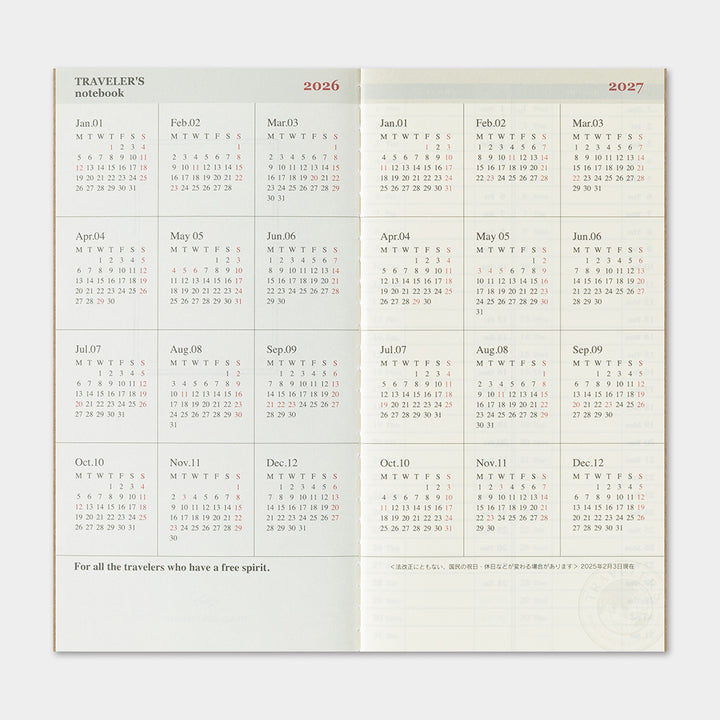 Traveler's Company Wochenkalender 2026 Weekly Diary + Memo refill - TRAVELER´S notebook regular bei Nauli and Stories