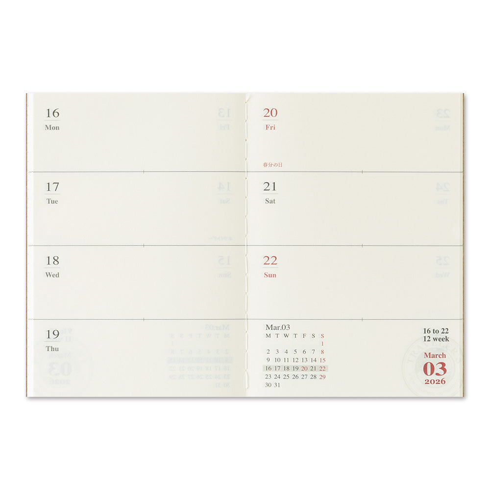 Traveler's Company Wochenkalender 2026 Weekly Diary - passport size  - TRAVELER'S notebook bei Nauli and Stories