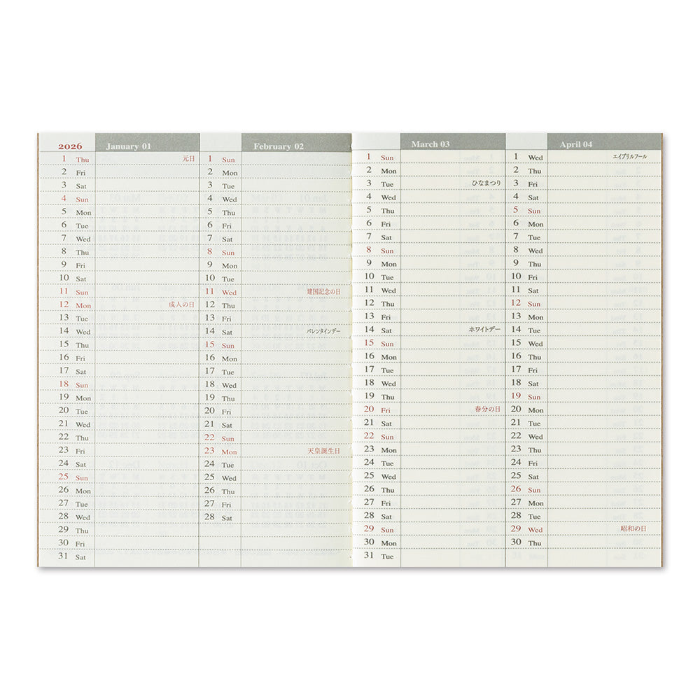 Traveler's Company Wochenkalender 2026 Weekly Diary - passport size  - TRAVELER'S notebook bei Nauli and Stories