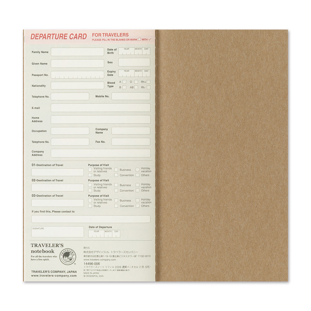 Traveler's Company Wochenkalender 2026 Weekly Diary + vertical refill - TRAVELER´S Notebook bei Nauli and Stories
