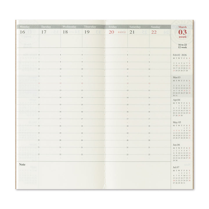 Traveler's Company Wochenkalender 2026 Weekly Diary + vertical refill - TRAVELER´S Notebook bei Nauli and Stories