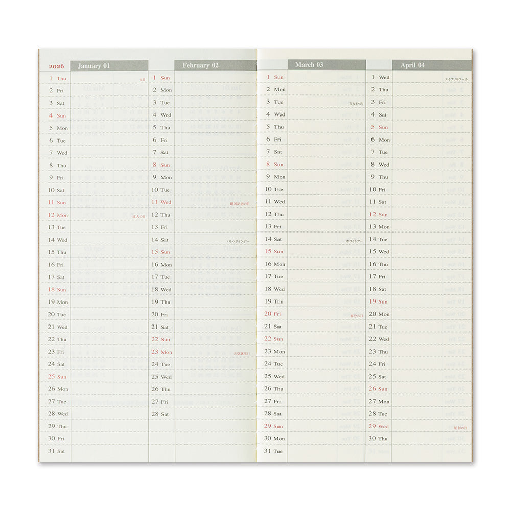 Traveler's Company Wochenkalender 2026 Weekly Diary + vertical refill - TRAVELER´S Notebook bei Nauli and Stories