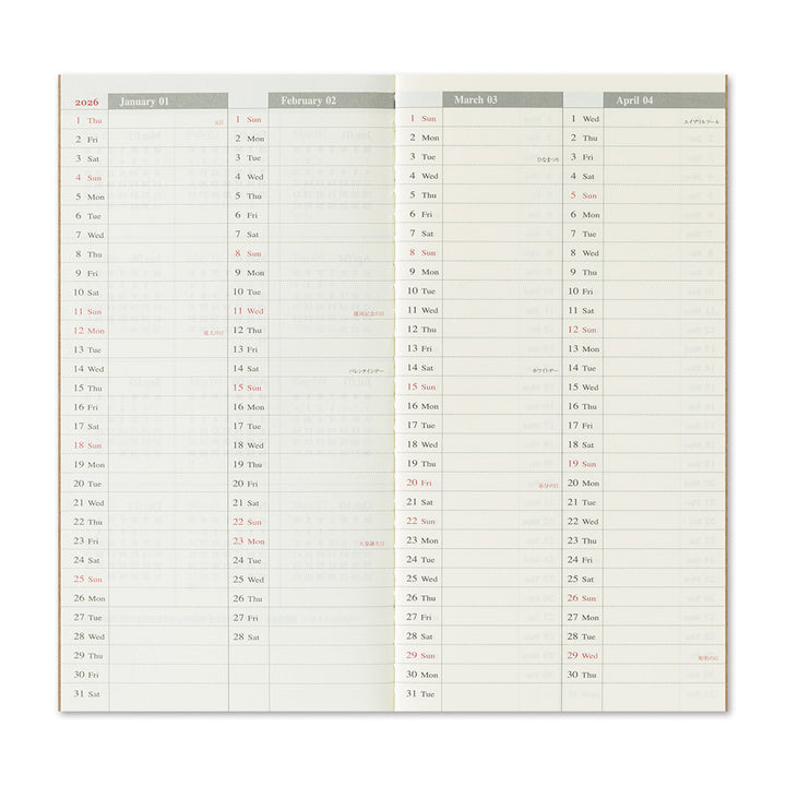 Traveler's Company Wochenkalender 2026 Weekly Diary + vertical refill - TRAVELER´S Notebook bei Nauli and Stories