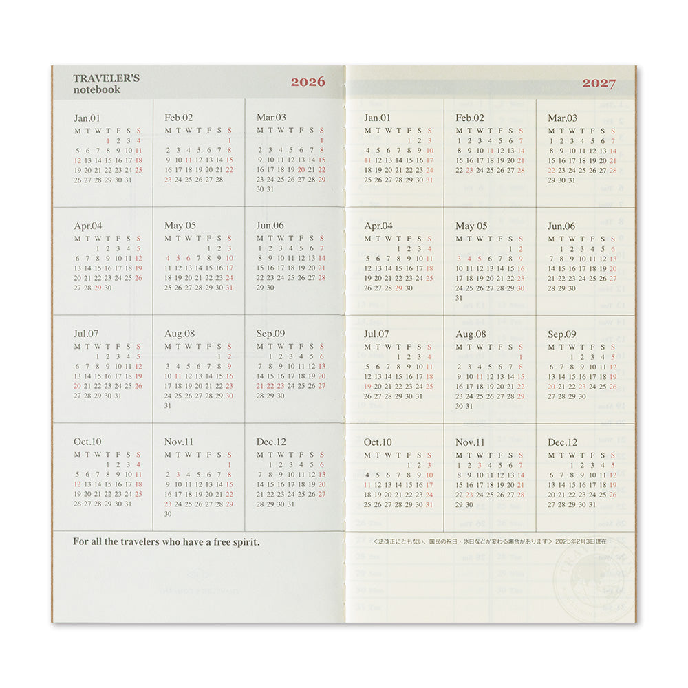 Traveler's Company Wochenkalender 2026 Weekly Diary + vertical refill - TRAVELER´S Notebook bei Nauli and Stories