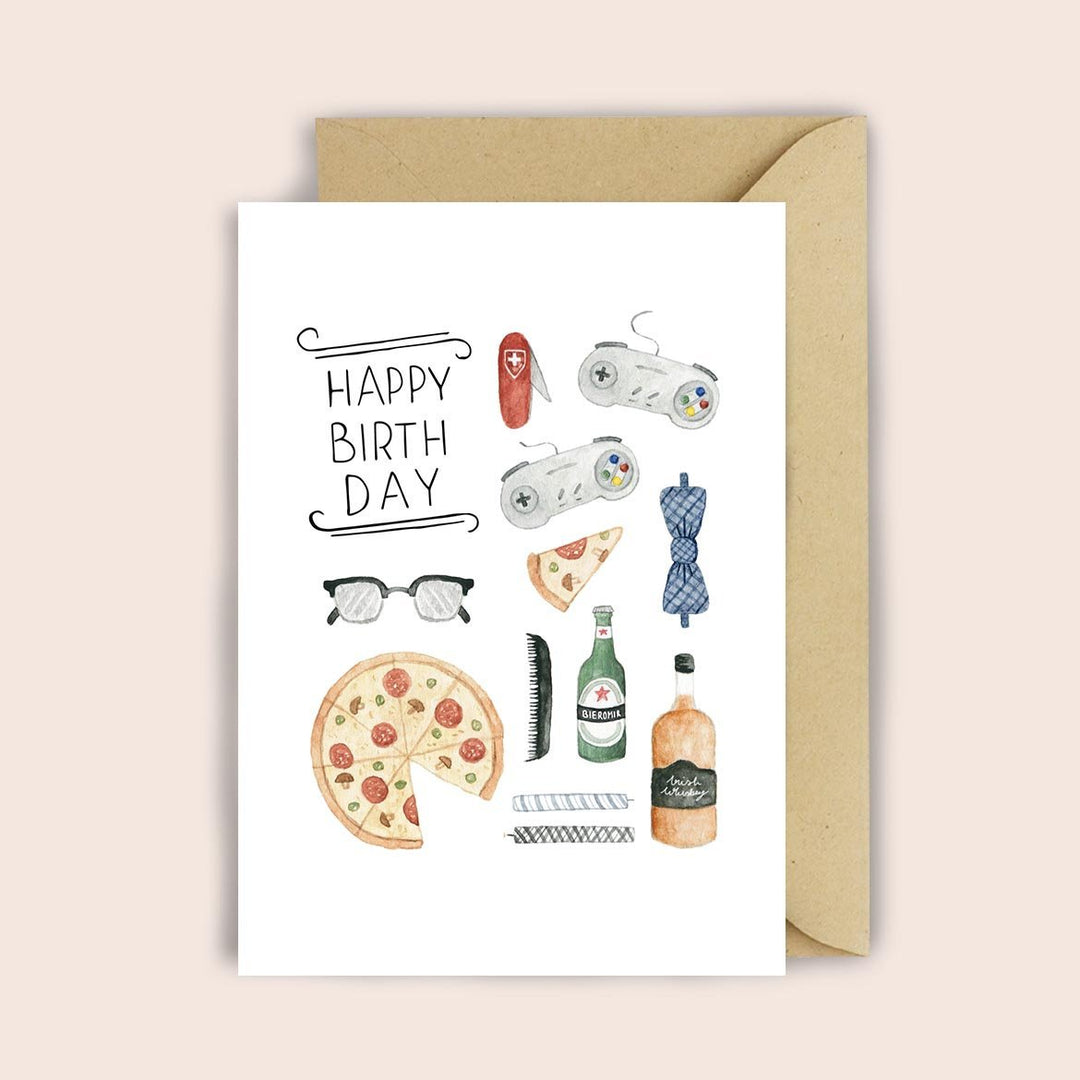 Luvter Paper Grußkarten Geburtstagskarte mit Pizza, Bier und Spielkonsole