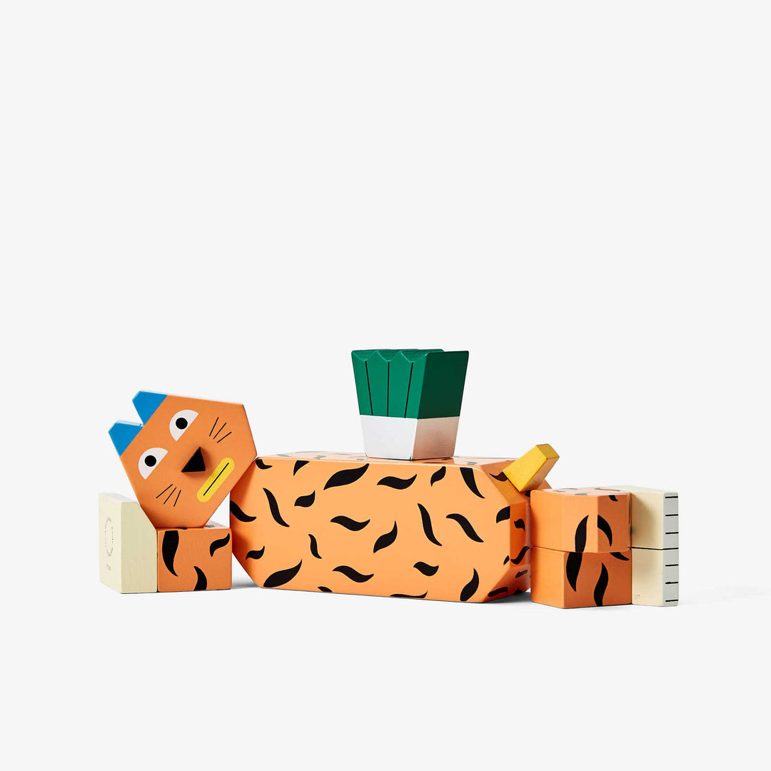 Areaware Spielzeug Tiger BLOCK PARTY - Lustige Holzfiguren