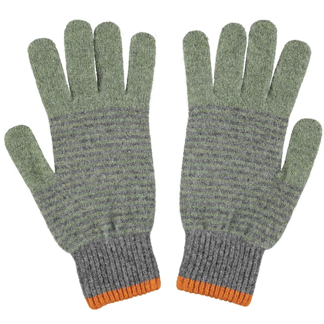 Catherine Tough Handschuhe Fingerhandschuhe aus Lammwolle gestreift grau grün