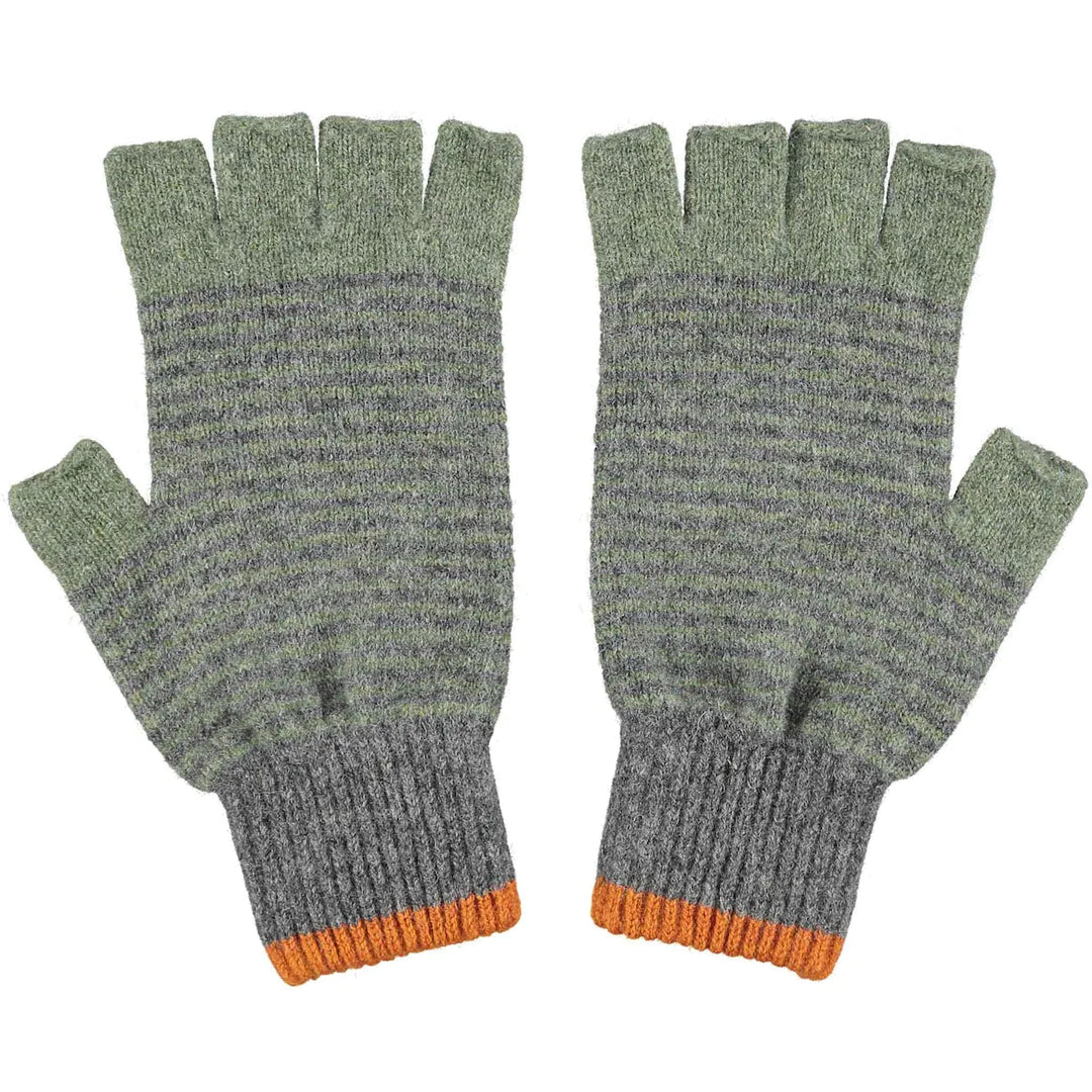 Catherine Tough Handschuhe Handschuhe fingerlos aus Lammwolle grün grau gestreift