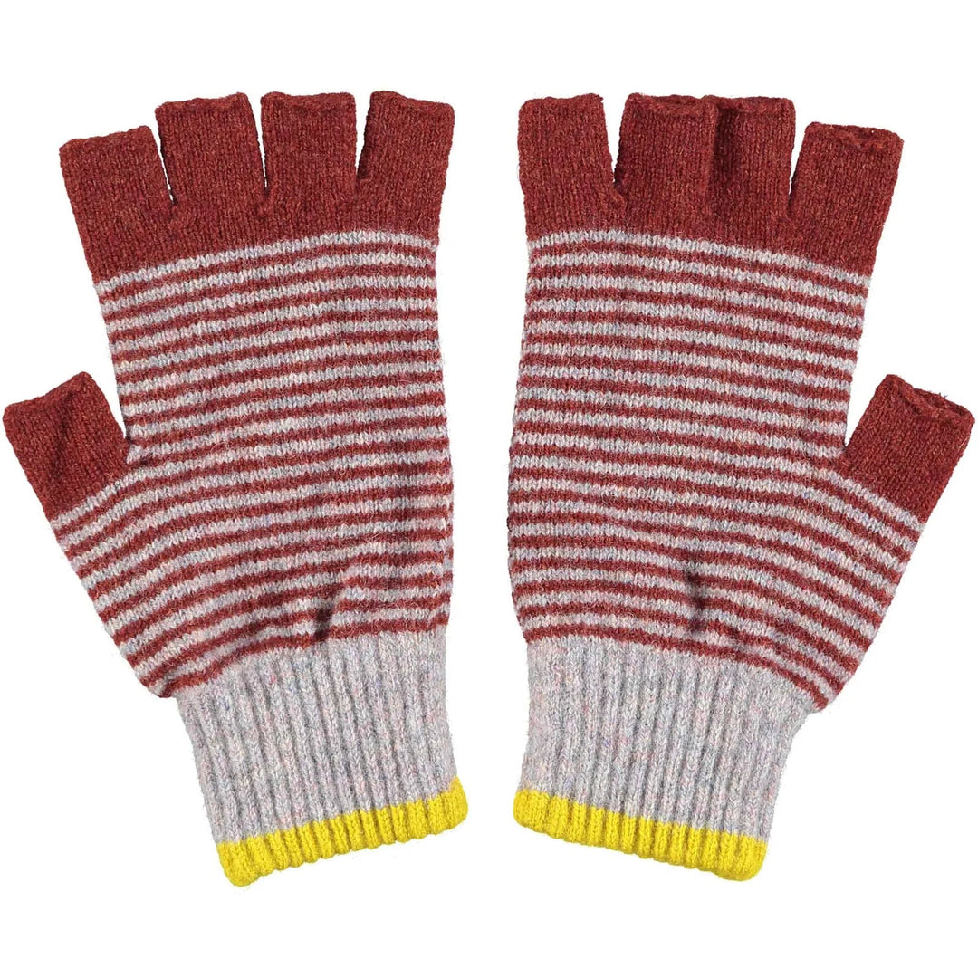 Catherine Tough Handschuhe Handschuhe fingerlos aus Lammwolle rot geringelt