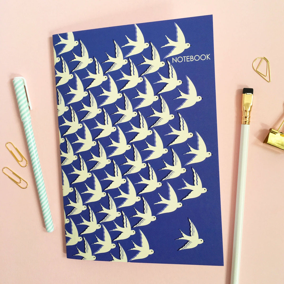Elvira van Vredenburgh Notizbücher & Notizblöcke Notizheft DIN A5 weiß Vögel auf blauem Grund