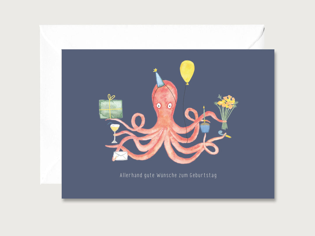 Herz & Papier Geburtstagskarte Grußkarte - Allerhand gute Wünsche zum Geburtstag - Oktopus