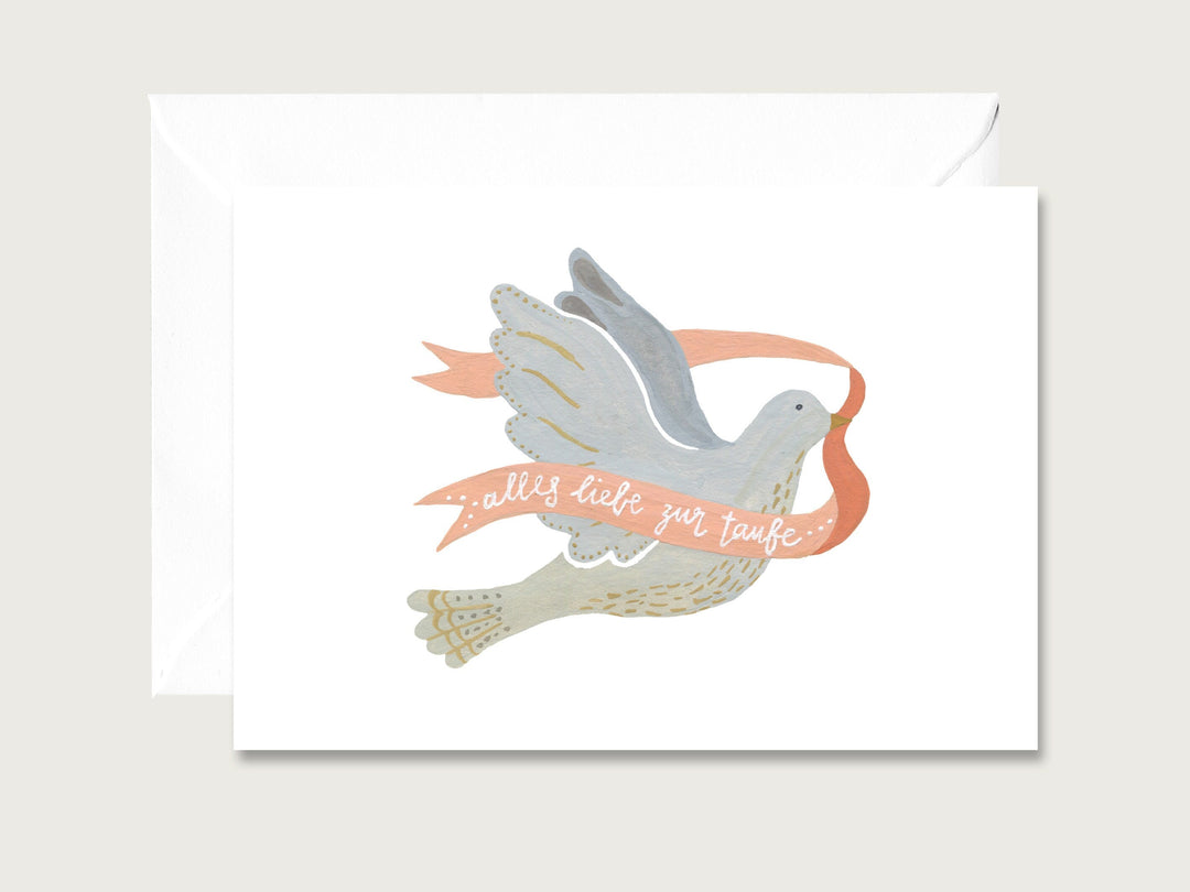 Herz & Papier Taufkarte Taufkarte - alles liebe zur Taufe - Taube mit Schleife