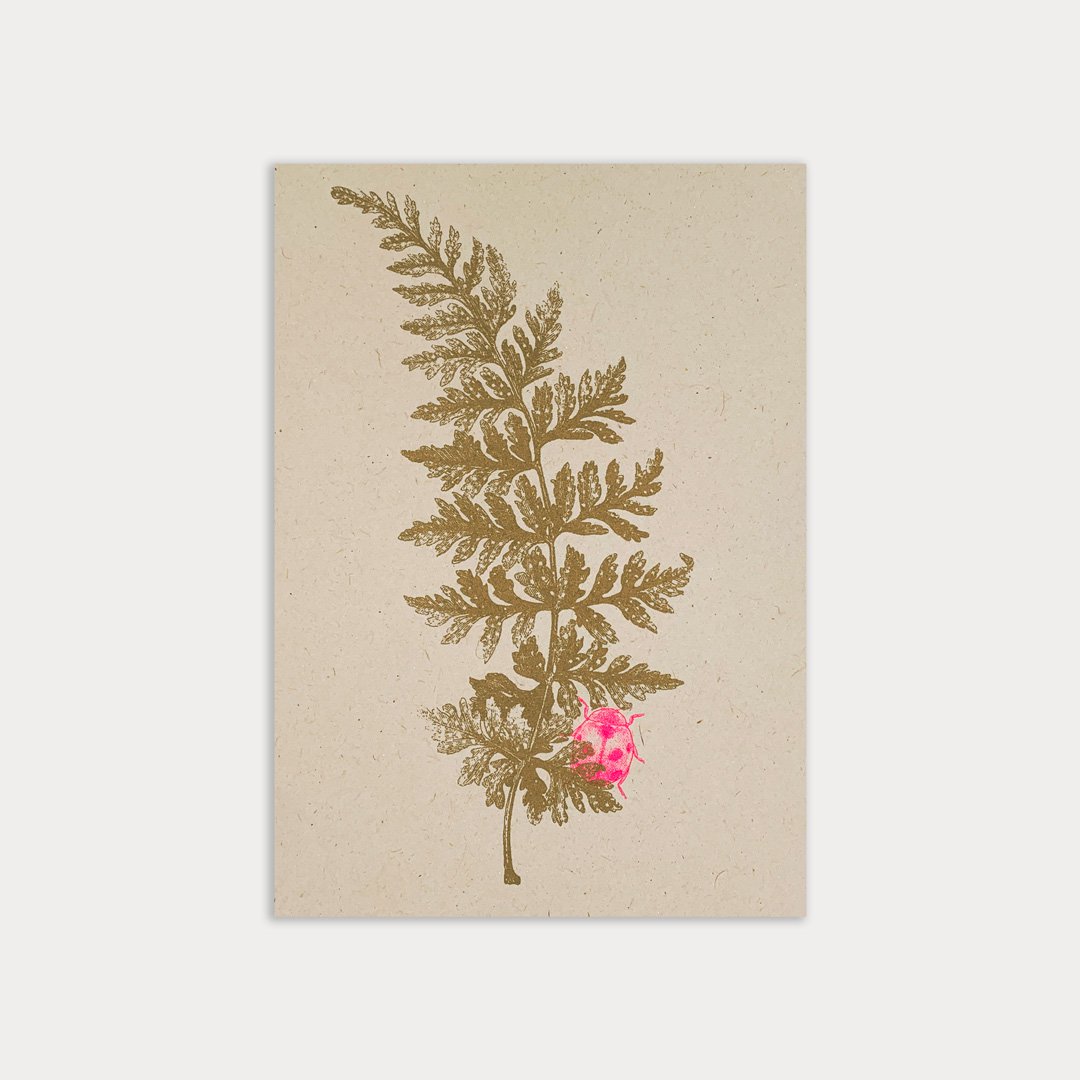 Hungry Paper Postkarte / Blatt mit Käfer / Ökopapier / Pflanzenfarbe