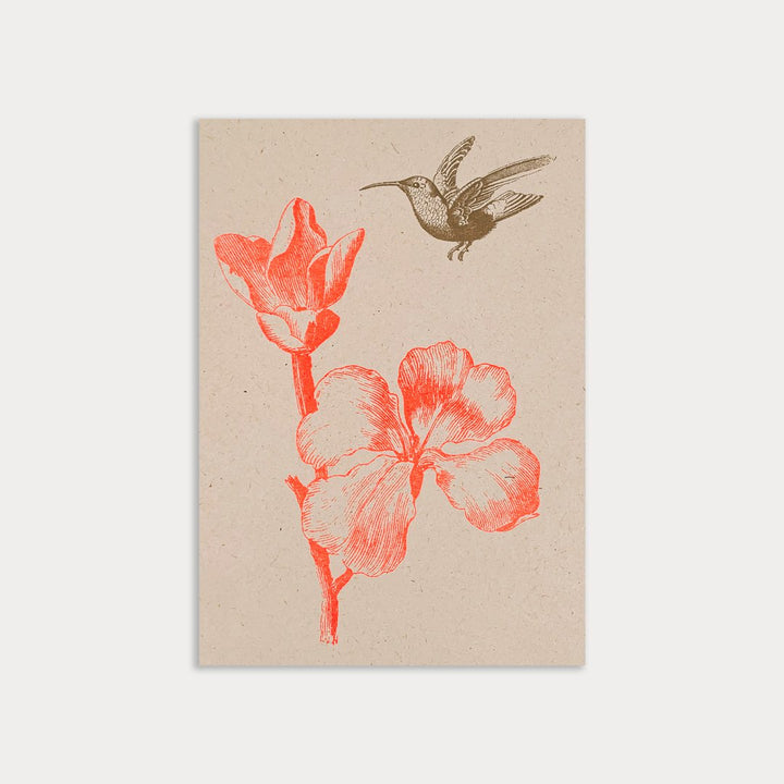 Hungry Paper Postkarte / Blume mit Kolibri / Ökopapier / Pflanzenfarbe