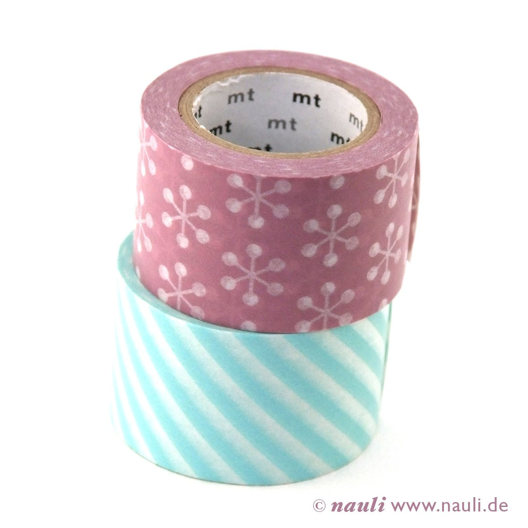 Kamoi Washi Tape Washi Masking Tape breit rosa x Kesshou türkis Streifen