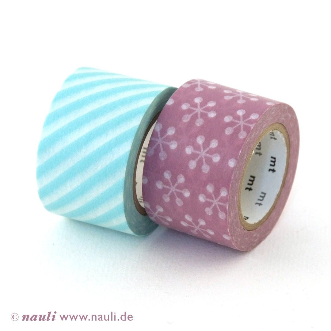 Kamoi Washi Tape Washi Masking Tape breit rosa x Kesshou türkis Streifen