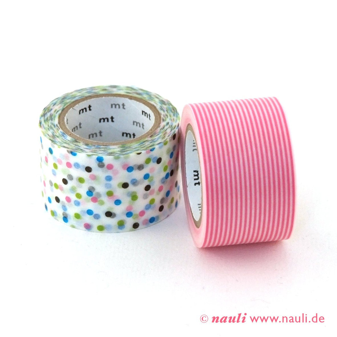 Kamoi Washi Tape Washi Masking Tape wide cosmos Streifen rosa x Konfetti blau