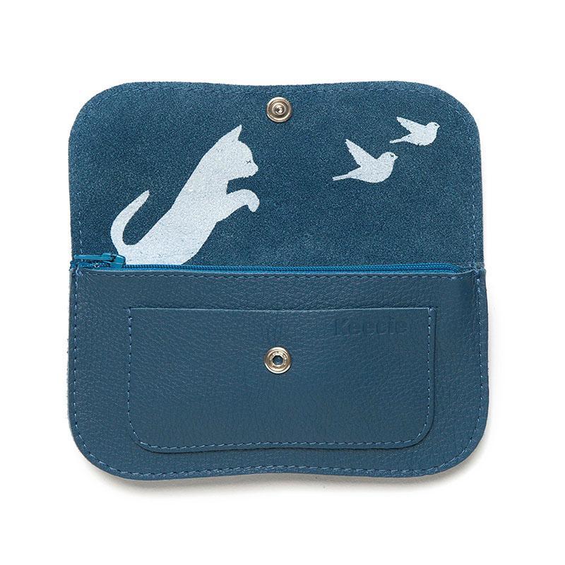 Keecie Geldbeutel Cat Chase Wallet - blaue Ledergeldbörse mit Siebdruck Katzen