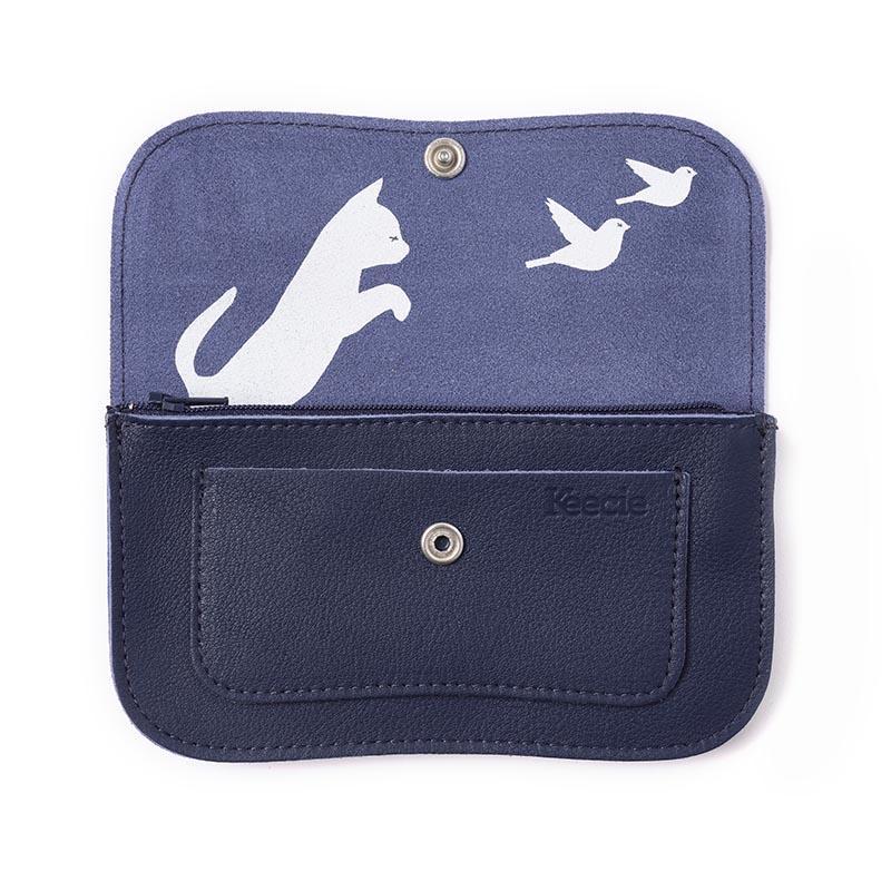 Keecie Geldbeutel Cat Chase Wallet - dunkelblaue Ledergeldbörse mit Siebdruck Katzen