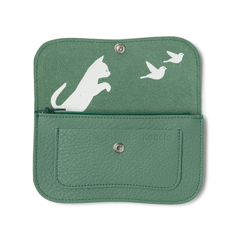 Keecie Geldbeutel Cat Chase Wallet - grün - Ledergeldbörse mit Siebdruck Katzen