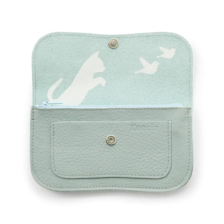 Keecie Geldbeutel aus Leder Cat Chase Wallet - mintfarben -  Ledergeldbörse mit Siebdruck Katzen bei Nauli and Stories