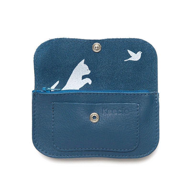 Keecie Geldbeutel Cat Chase Wallet small - blaue Ledergeldbörse mit Siebdruck Katzen