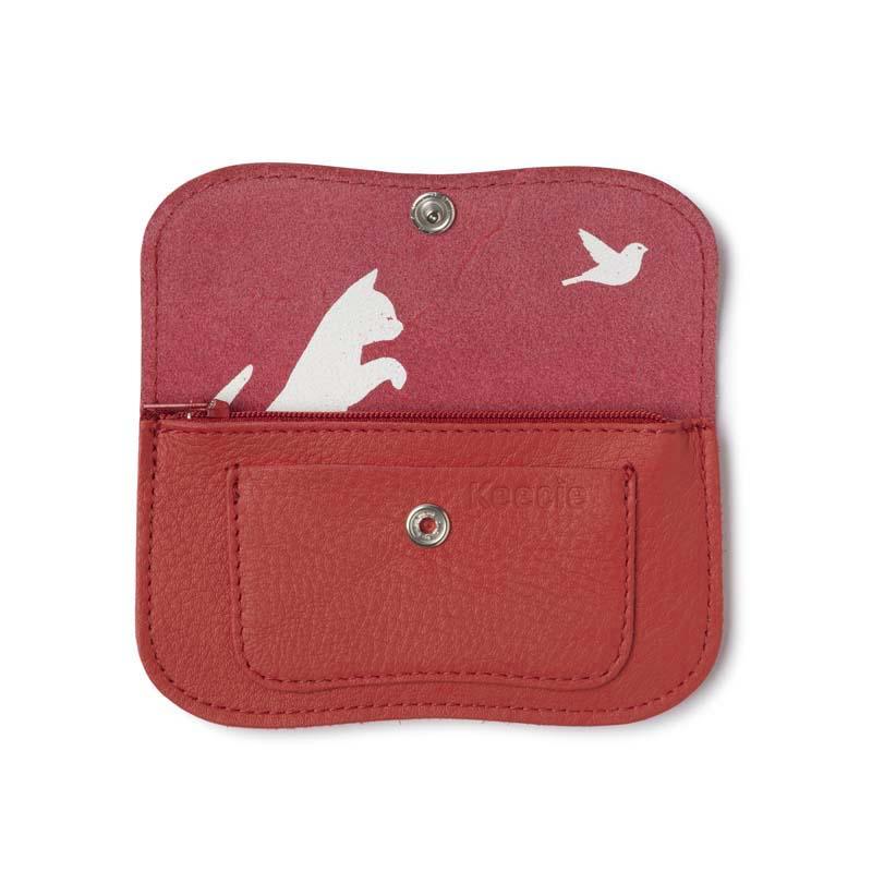 Keecie Geldbeutel Cat Chase Wallet small - rote Ledergeldbörse mit Siebdruck Katzen