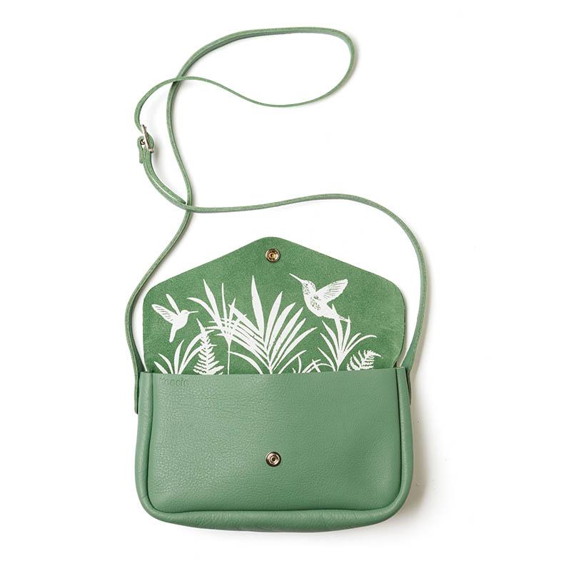 Keecie Tasche Kleine Ledertasche forest grün mit Siebdruck auf der Innenseite -  Humming Along Bag