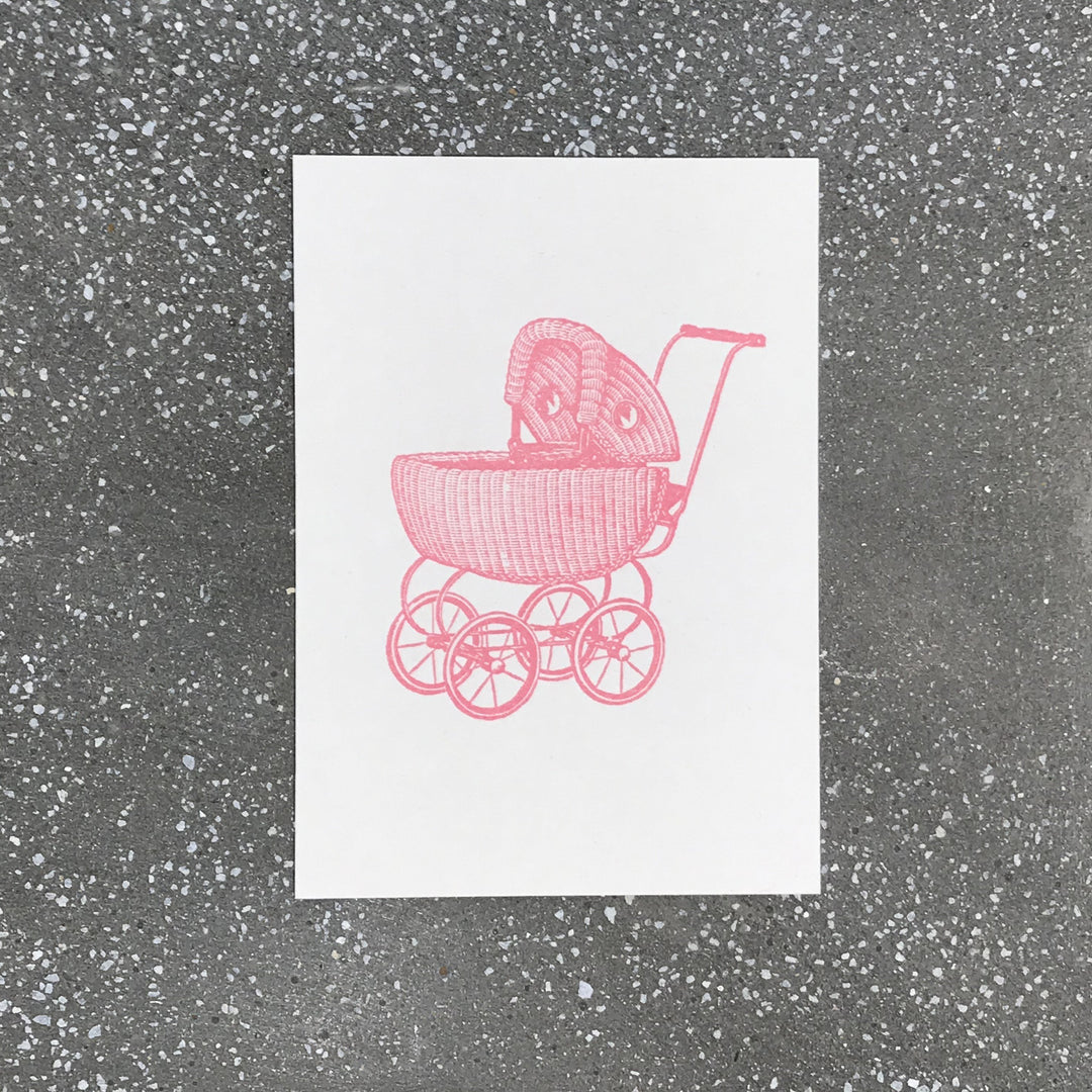 Letternpresse Grußkarte Rosa Zur Geburt  Kinderwagen Letterpress Grußkarte