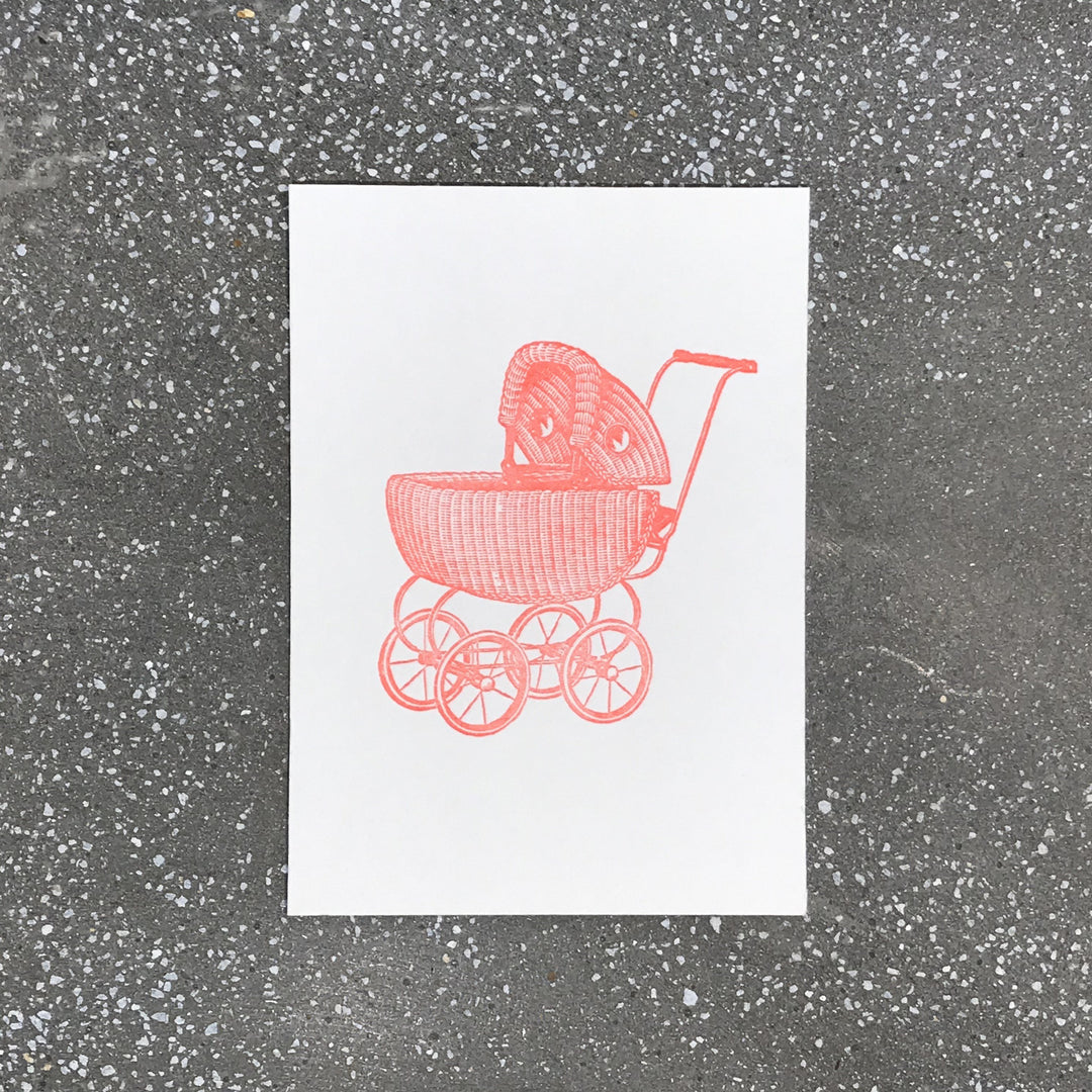 Letternpresse Grußkarte Rot Zur Geburt  Kinderwagen Letterpress Grußkarte