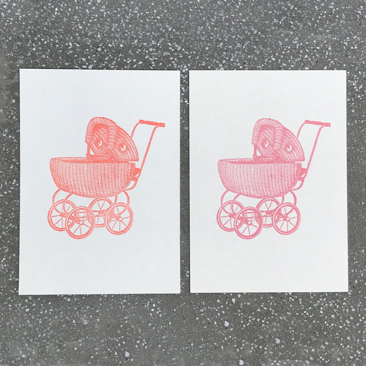 Letternpresse Grußkarte Zur Geburt  Kinderwagen Letterpress Grußkarte