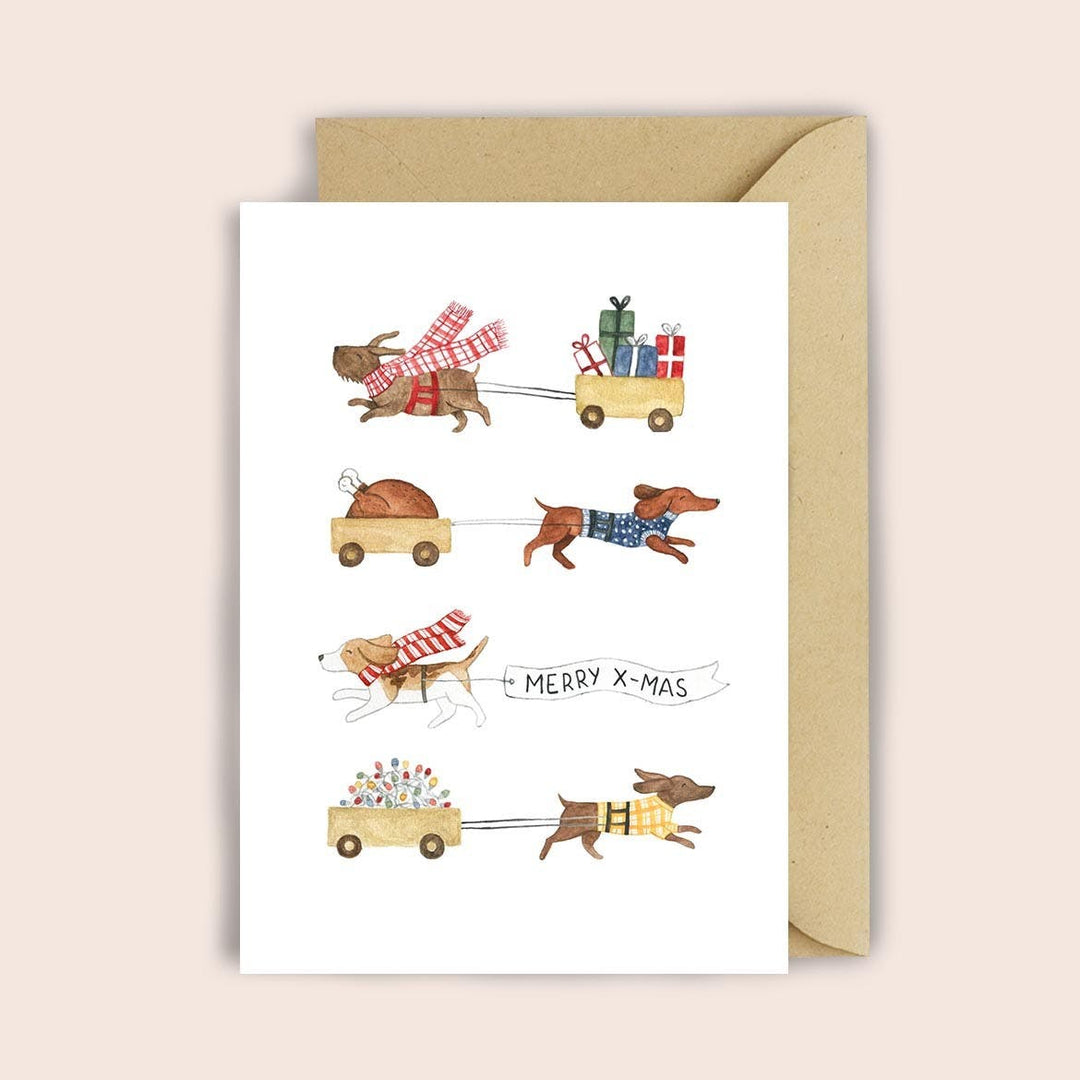 Luvter Paper Grußkarten Weihnachtskarte  Hunde als Geschenkeboten