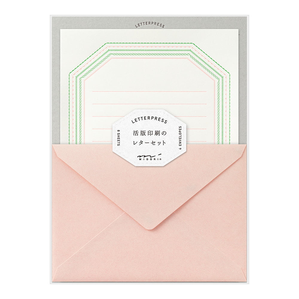 Midori Briefpapier Briefpapier - rosa grün - Letterpress