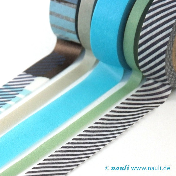 MT Washi Tape Washi Masking Tape Set of 5 tsugihagi-stripe schwarz türkis