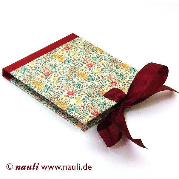 Nauli CD / DVD Hülle für 1 CD CD Hülle Sommerblumen petrol mit rotem Buchleinen mit Satinband