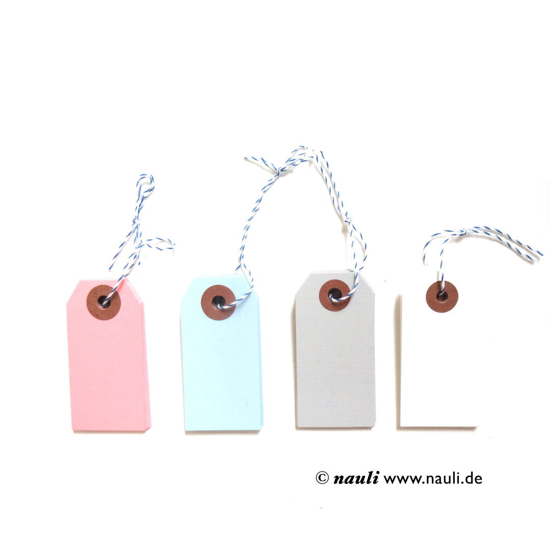 Nauli Geschenkanhänger Vier-Farben-Set Geschenkanhänger pastellfarben rosa, hellblau, hellgrau, weiß
