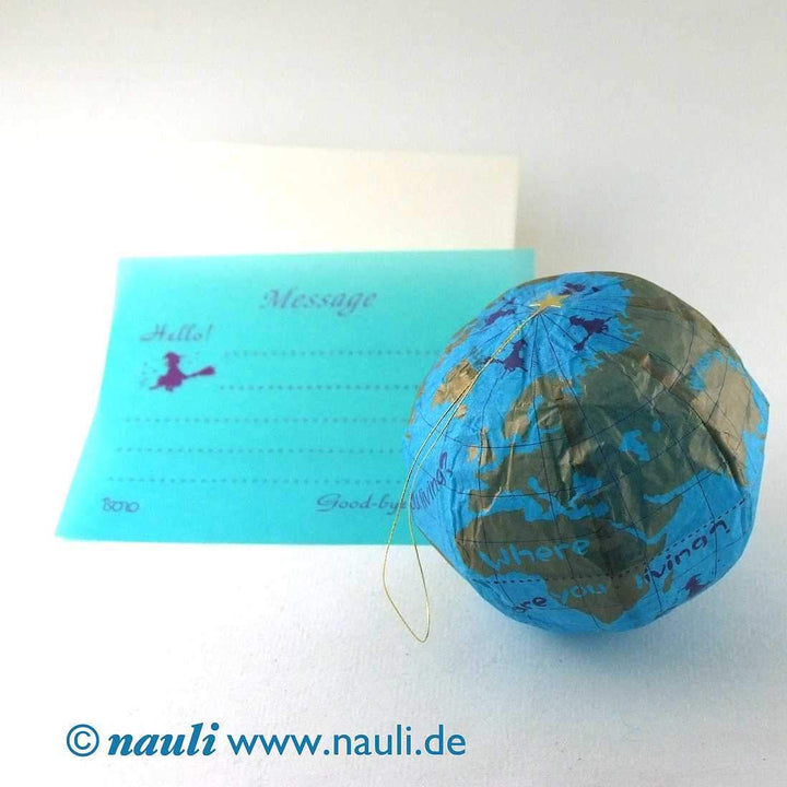 nauli Japanischer Papierballon blau Globus japanische Papierballon mit Grußkarte