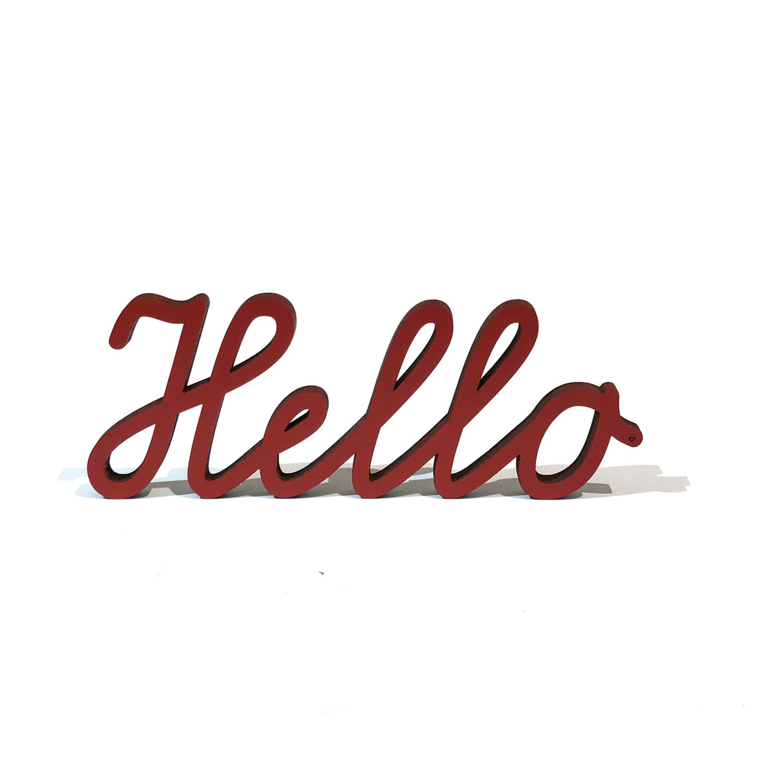 NoGallery Schriftzug Hello  -  roter 3D Schriftzug aus Holz
