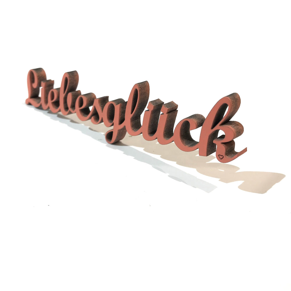 NoGallery Schriftzug Liebesglück -  roter 3D Schriftzug aus Holz