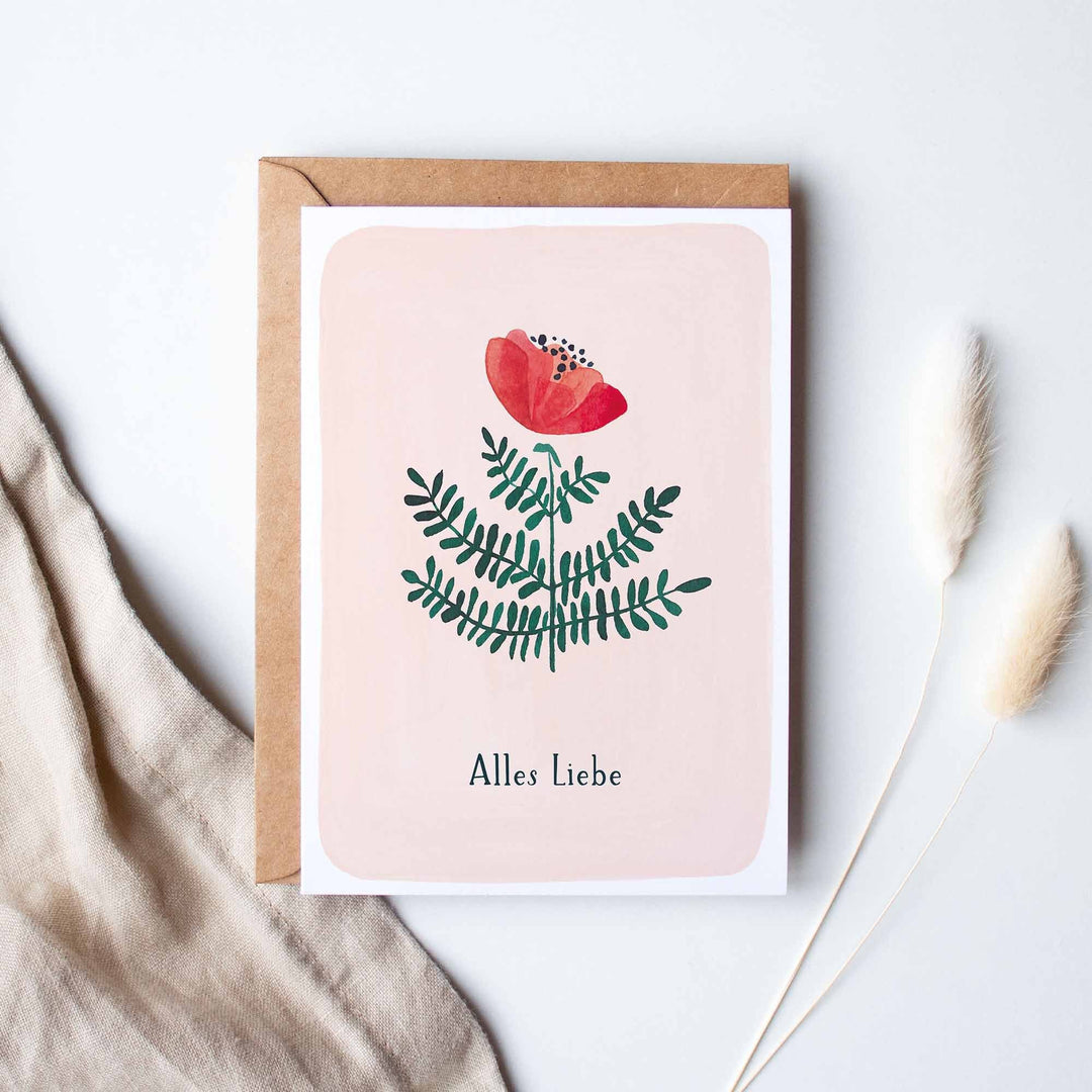 Paperlandscape Faltkarte "Alles Liebe Rote Wildblume"